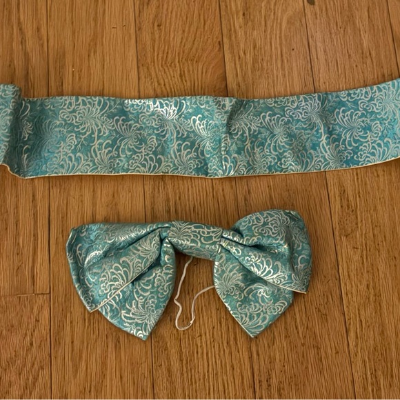 Japanese Turquoise Silk  Brocade Girls  Obi Sash Vintage 60’s - Picture 2 of 7